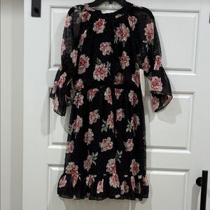Brand New Nordstrom Black Girls Dress with Pink Floral Design